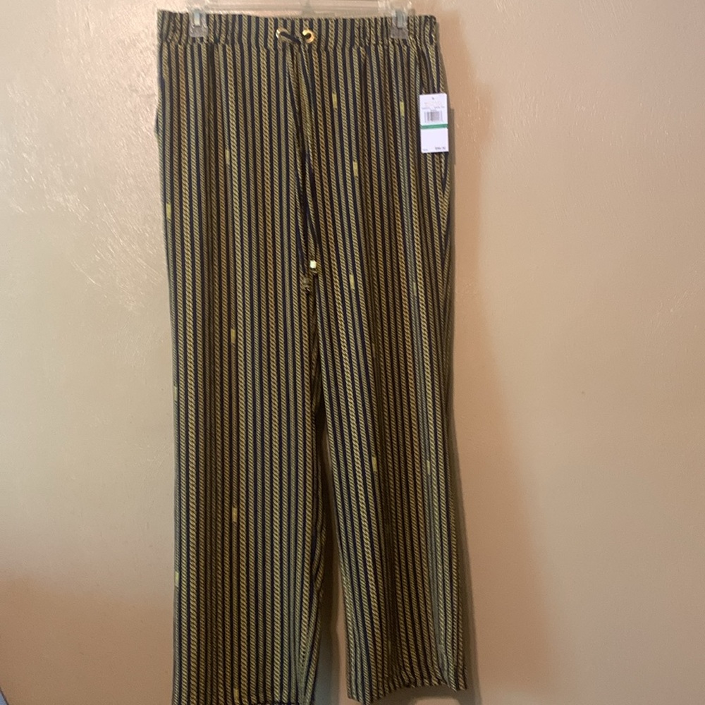 Michael Kors size L navy gold chain link monogram pants drawstring pockets